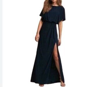BHLDN Lena Jersey Flutter Sleeve Maxi Dress Navy